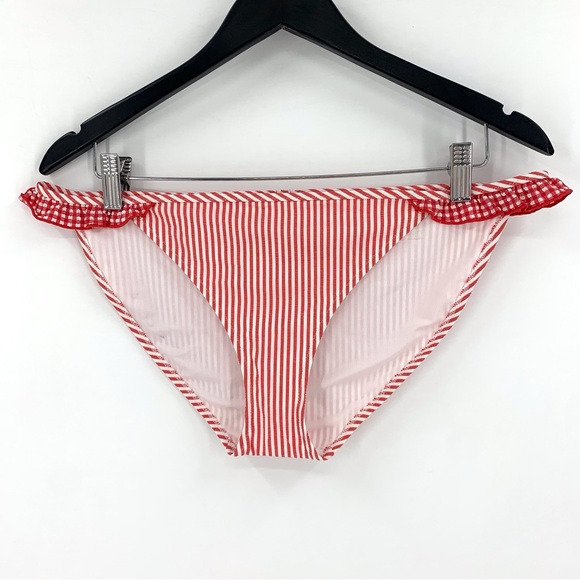 Aerie NWOT Red and White Gingham Striped Ruffle Detail Bikini Bottom, Large - Picture 11 of 16